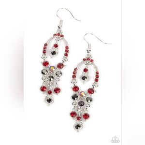 Elegant Red and Silver Chandelier Earrings